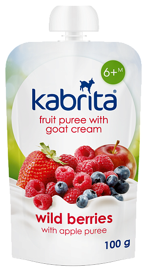 Kabrita<r></r> Vaisių tyrelė su ožkų pieno grietinėle «Miško uogos su obuolių tyre»